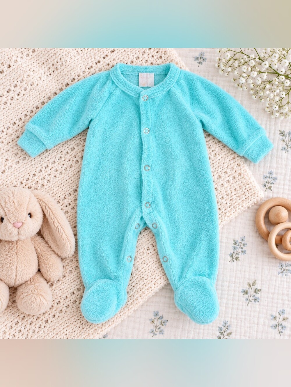 Vintage Baby Terry Cloth Footed Sleeper Turquoise Newborn